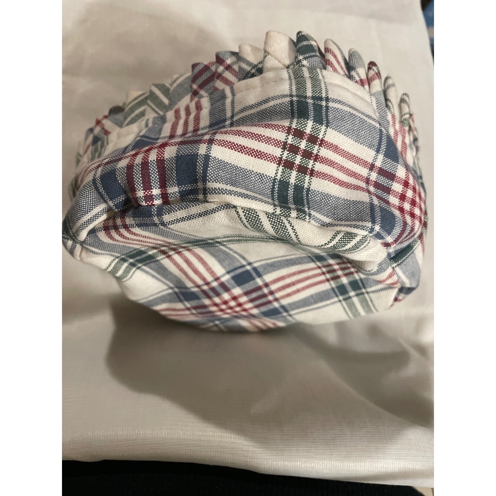 Longaberger Plaid Basket Liner Retired Cotton Ruffled USA 5.5" diameter 3.5"